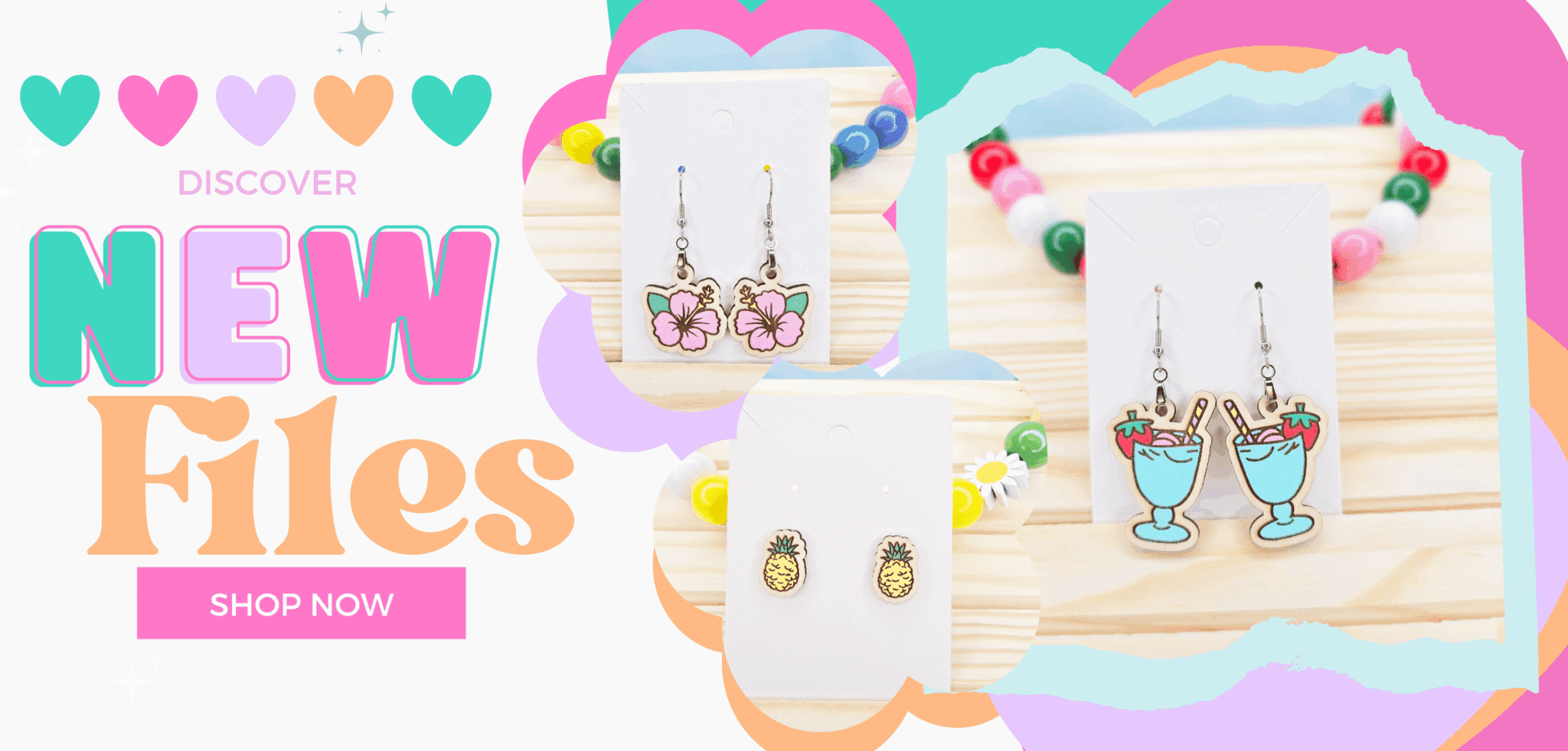 teal and thyme banner with earrings shown